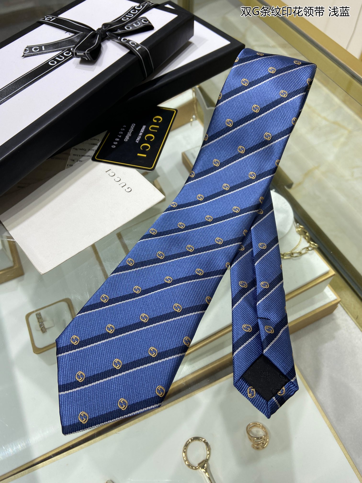 G家专柜新款双G条纹印花领带男士领带