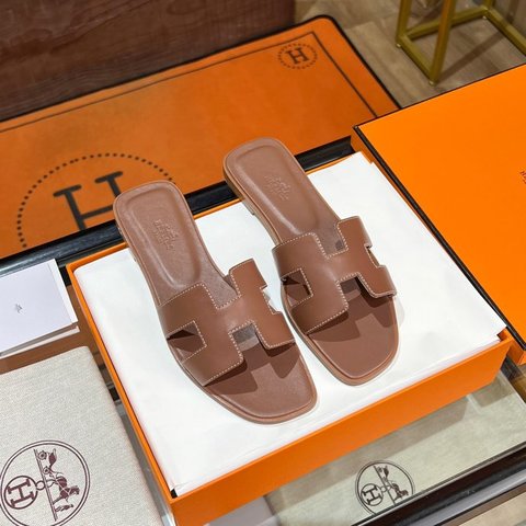 Hermes Shoes Slippers Brown Sewing Epsom Summer Collection