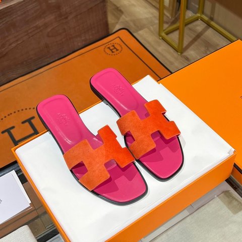 Hermes Shoes Slippers from China 2023 Orange Sewing Epsom Summer Collection