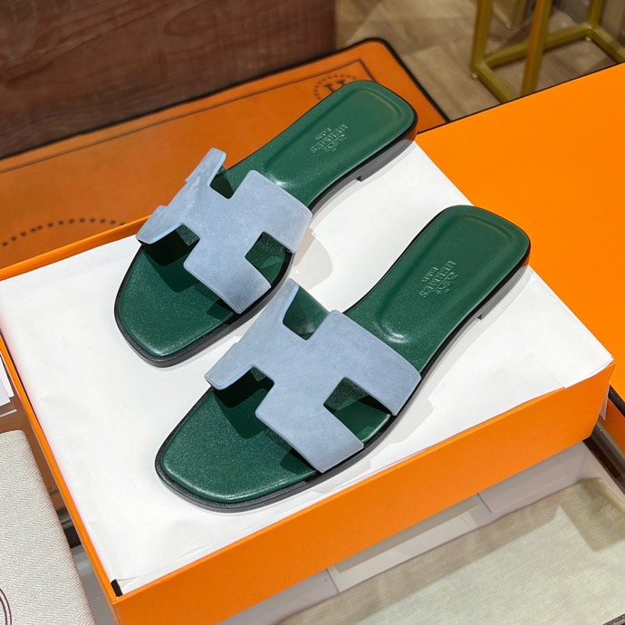 Hermes Shoes Slippers Green Sewing Epsom Summer Collection