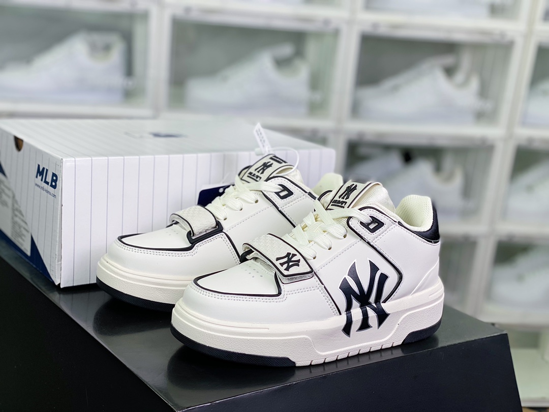 New York Yankees x [MLB] Chunky Liner Basic Mid Senior Shoes ”Velcro White and Black NY Print” 3ASXLMB3N-GP002C