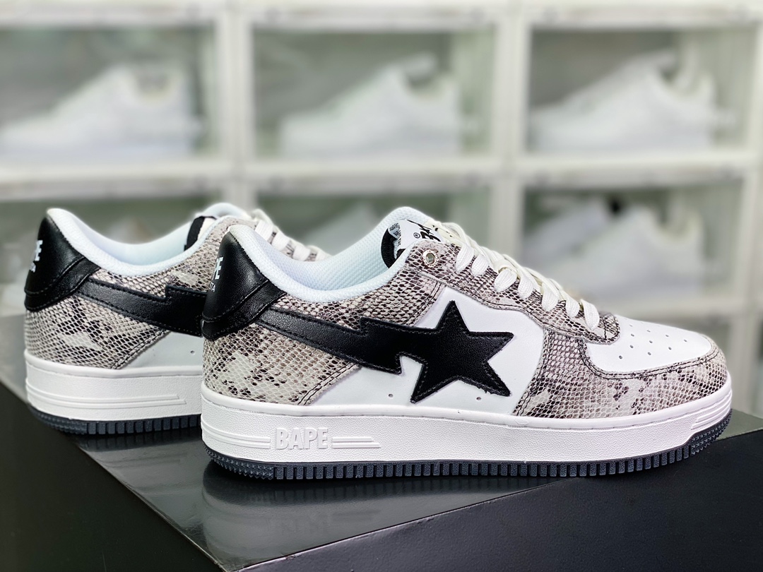 A Bathing【Ape BAPE】 Sta Low ”Snakeskin” series low-cut sneakers ”python pattern beige, brown, white and black” 1I80-291-009