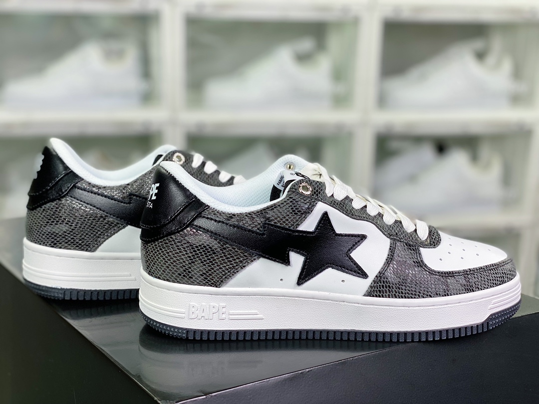 A Bathing 【Ape BAPE】 Sta Low ”Snakeskin” series low-cut sneakers ”python pattern dark gray white and black” 1I80-191-009