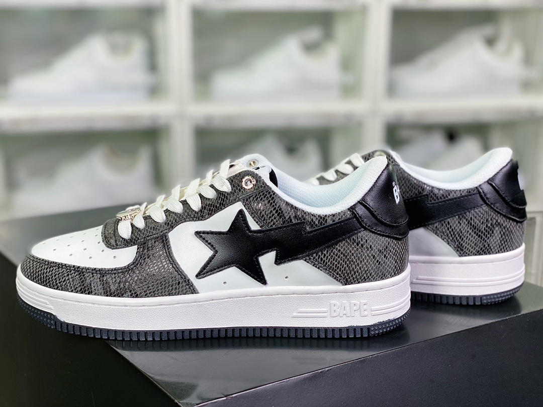 A Bathing 【Ape BAPE】 Sta Low ”Snakeskin” series low-cut sneakers ”python pattern dark gray white and black” 1I80-191-009