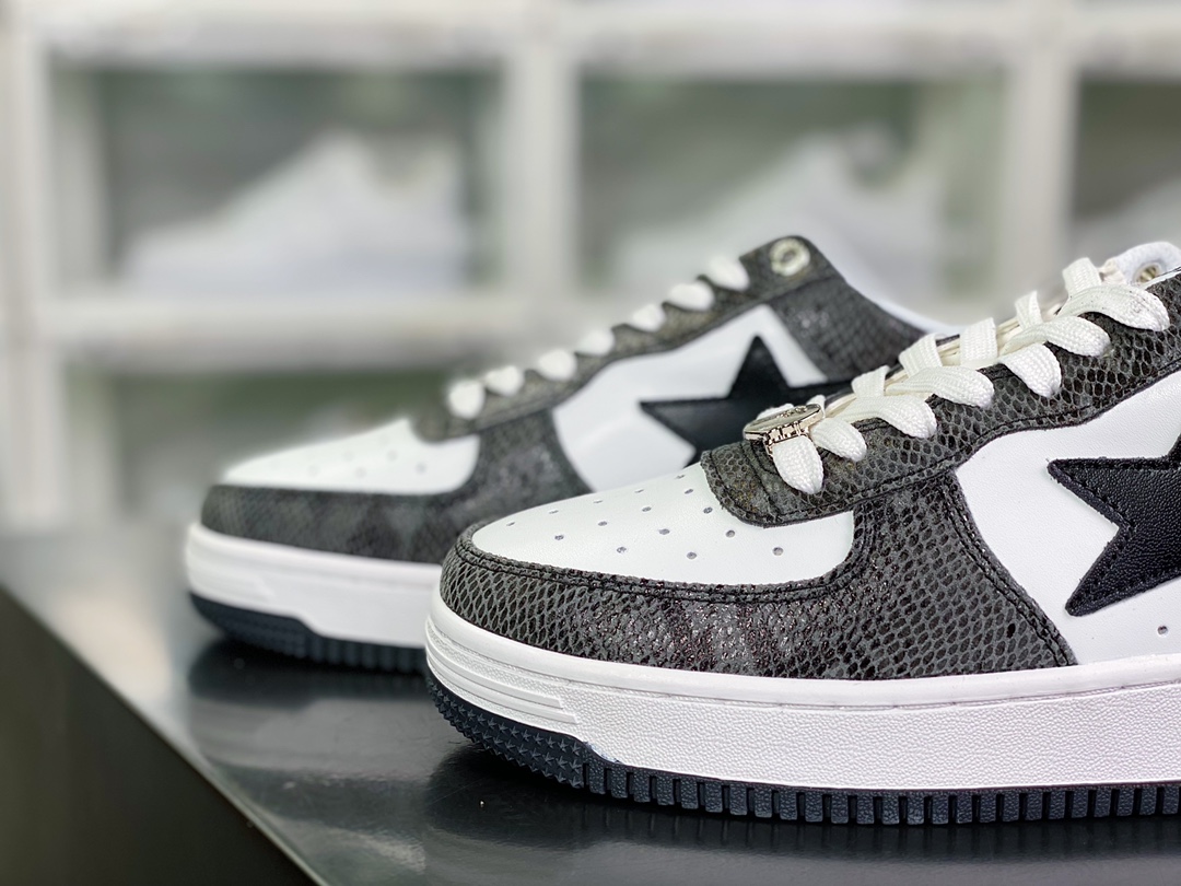 A Bathing 【Ape BAPE】 Sta Low ”Snakeskin” series low-cut sneakers ”python pattern dark gray white and black” 1I80-191-009