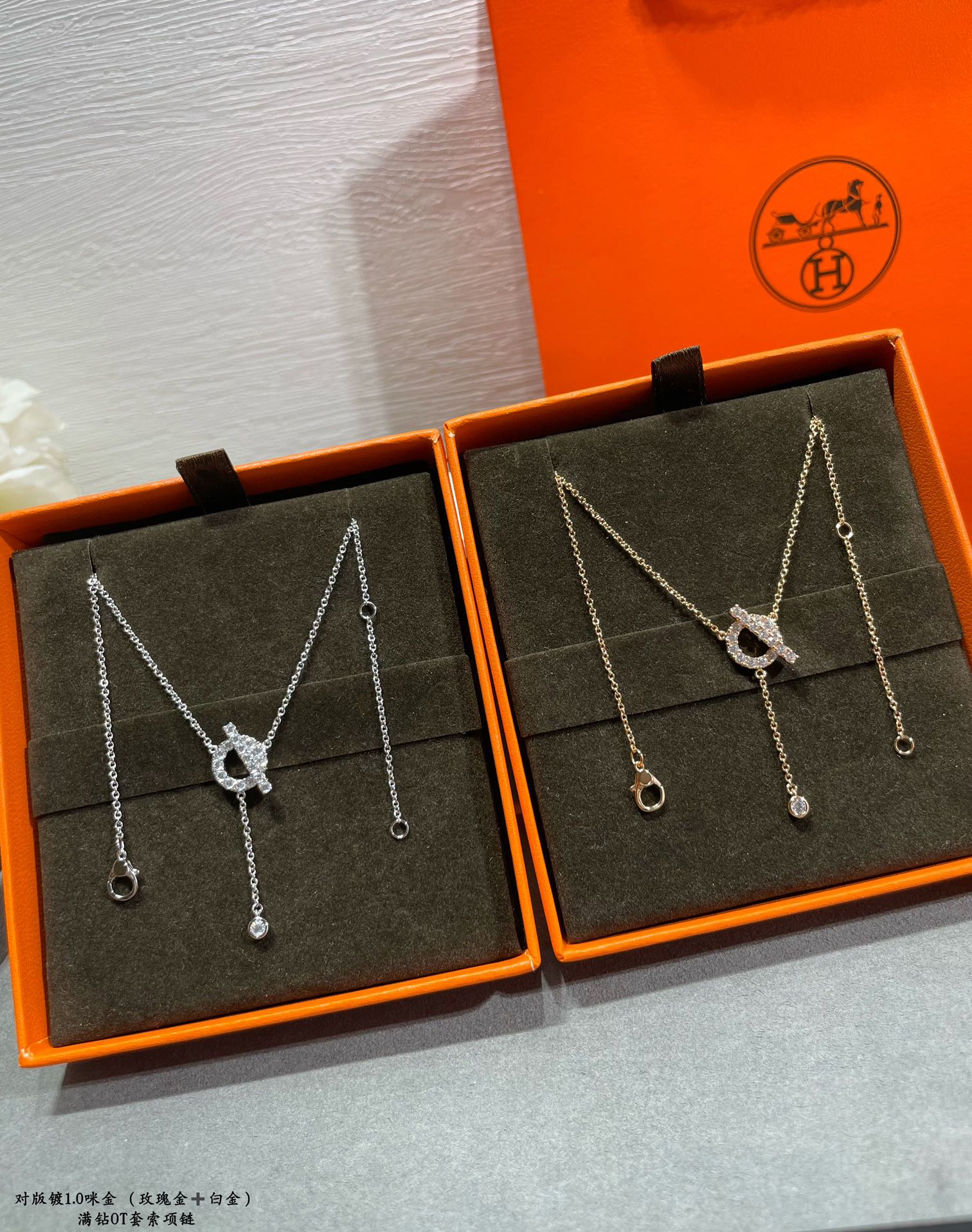 👑爱马仕OT搭扣套索项链 高级精工版 众多网红女神爱戴 OT扣满钻项链 手工铲钉镶嵌 原版字印。