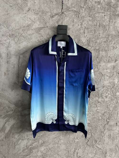 CASABLANCA 2023SS Silk Short Sleeve Shirt,Column Pattern, Blue Ombre 1 CASABLANCA 2023SS Silk Short Sleeve Shirt,Column Pattern, Blue Ombre