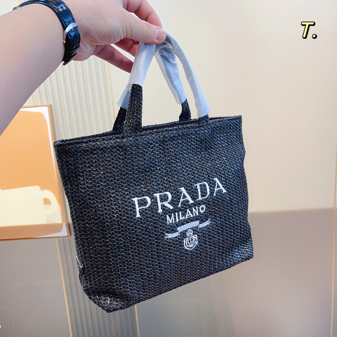 Prada Sacs À Main Broderie de fleurs Rafia Tissé