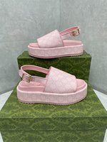 Gucci Shoes Sandals Pink White Women Canvas Rubber GG Supreme