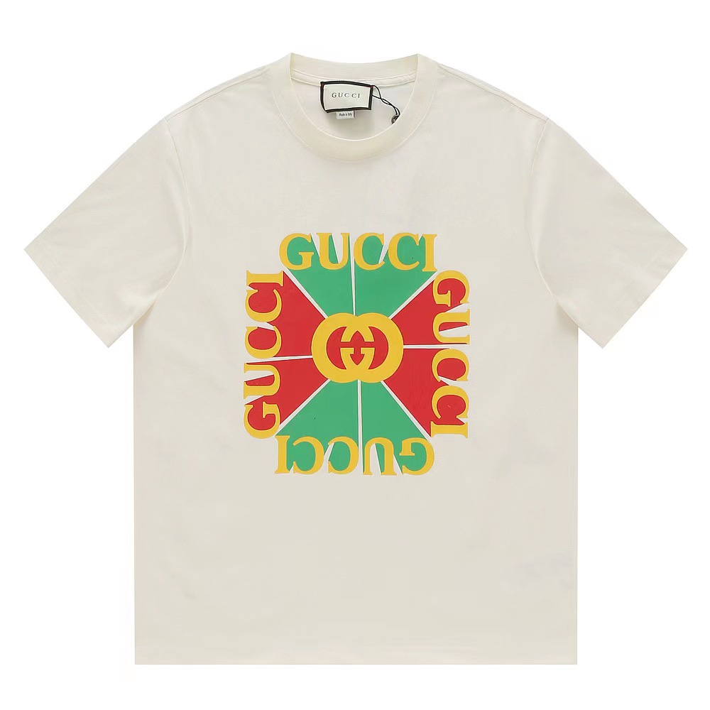 Camiseta de alta calidad Gucci nuevo logo de letras cuello redondo, tela original de alto gramaje teñida a medida, desp…