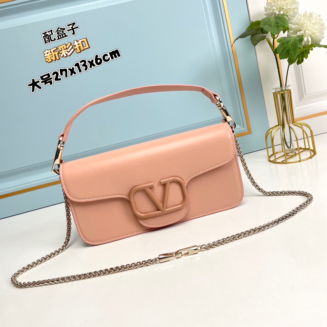 💖彩色扣💖🆕新款【大号】Garavani MINI LOCÒ小牛皮手袋，装饰彩色VLogo Signat