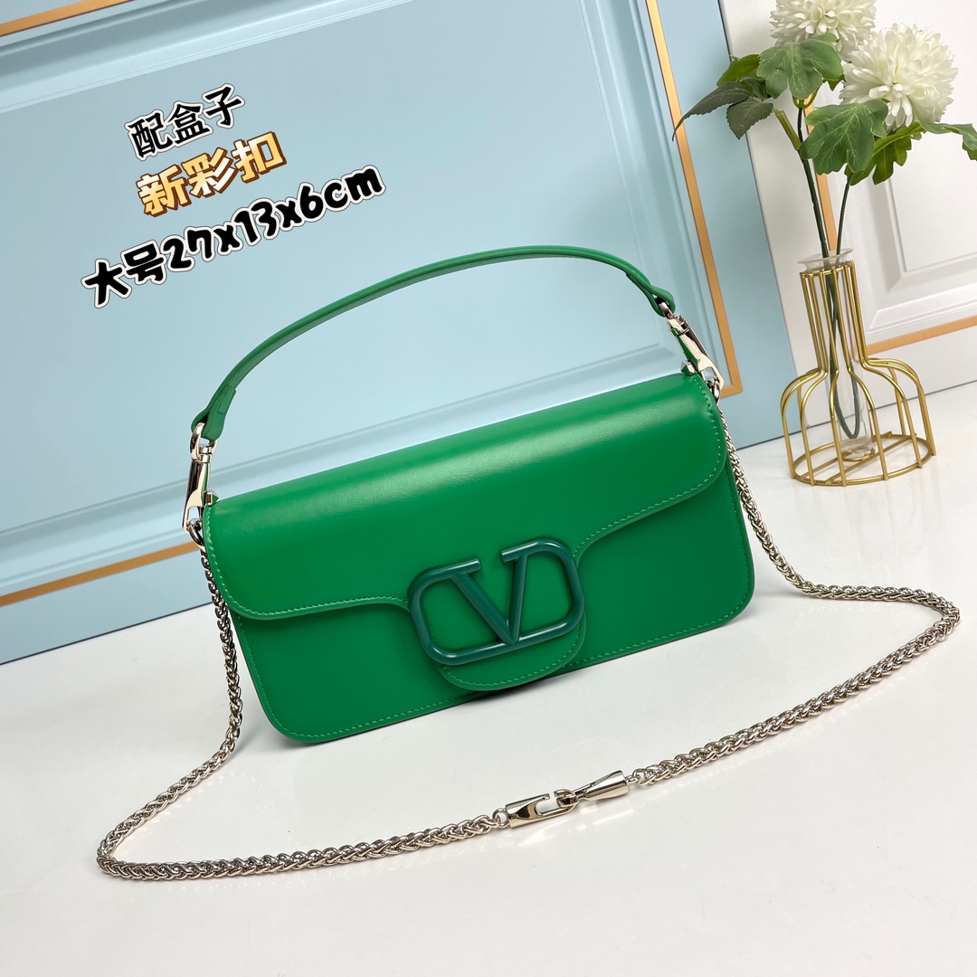 💖彩色扣💖🆕新款【大号】Garavani MINI LOCÒ小牛皮手袋，装饰彩色VLogo Signat