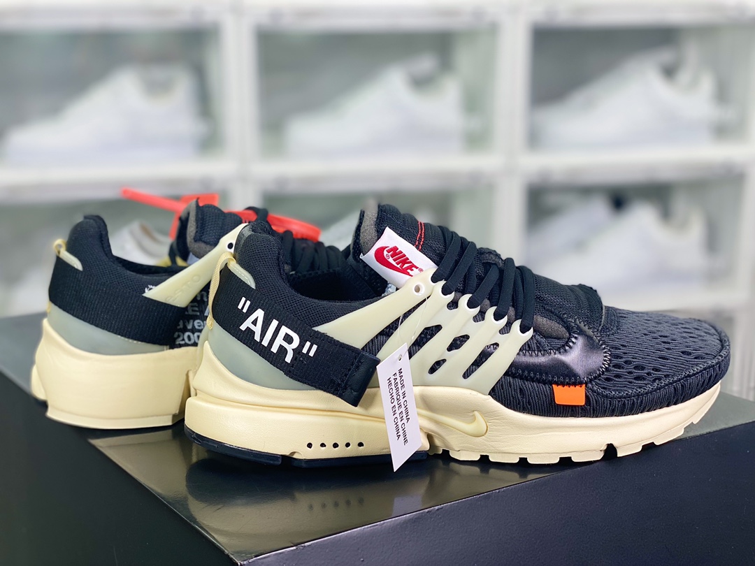 340 Off-White x 【Nike】 Air Presto”Black Muslin”1.0一代慢跑鞋“OW黑白米黄”AA3830-001