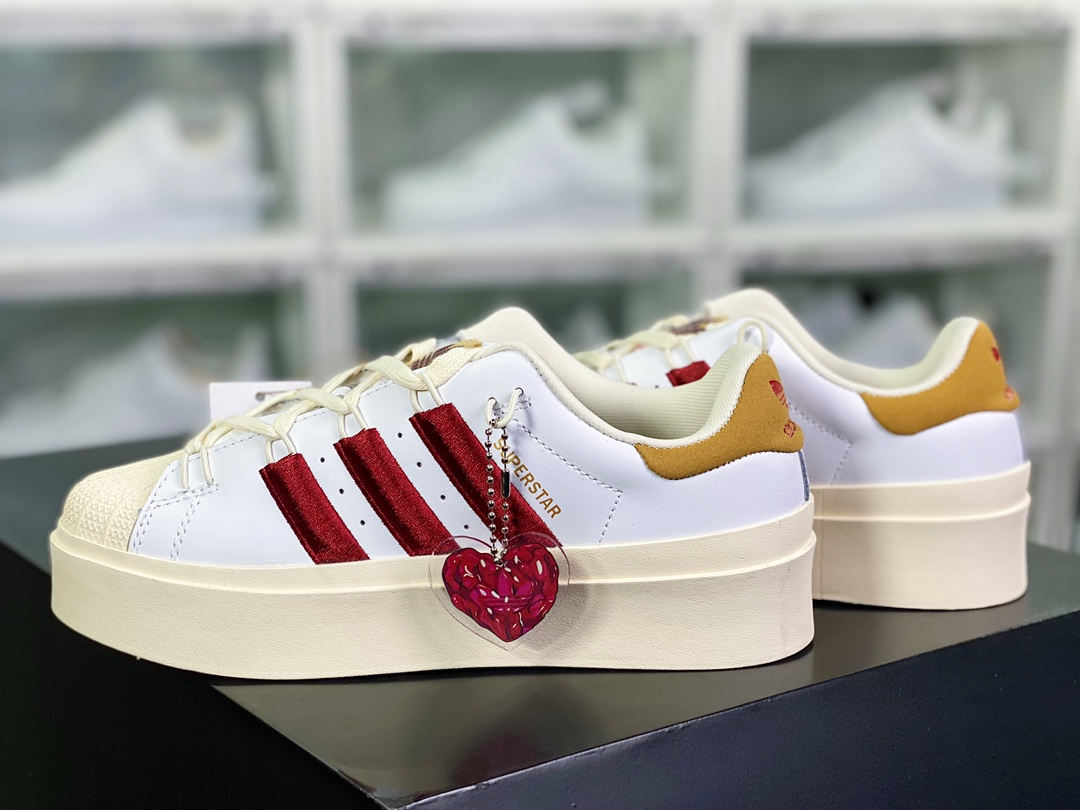 Superstar Bonega W Low improved shell toe thick-soled series low-top sneakers ”White Brown Wine Red Valentine's Day” GY6793