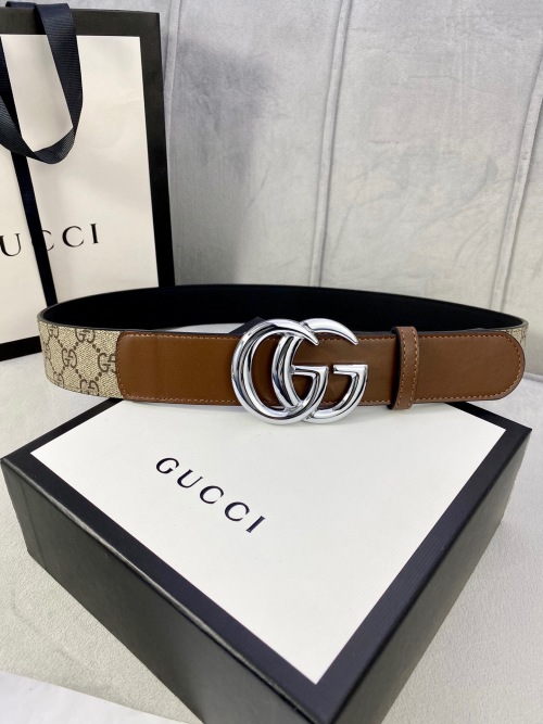 Gucci GG Marmont Leather Belt with Silver Buckle, 4.0cm Width