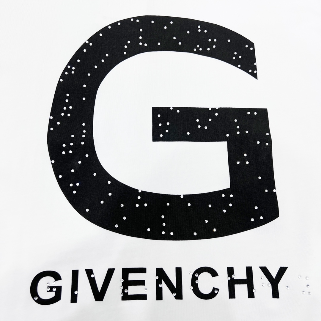 Givenchy/纪梵希23ss 大G烫钻大Logo标识短袖T恤