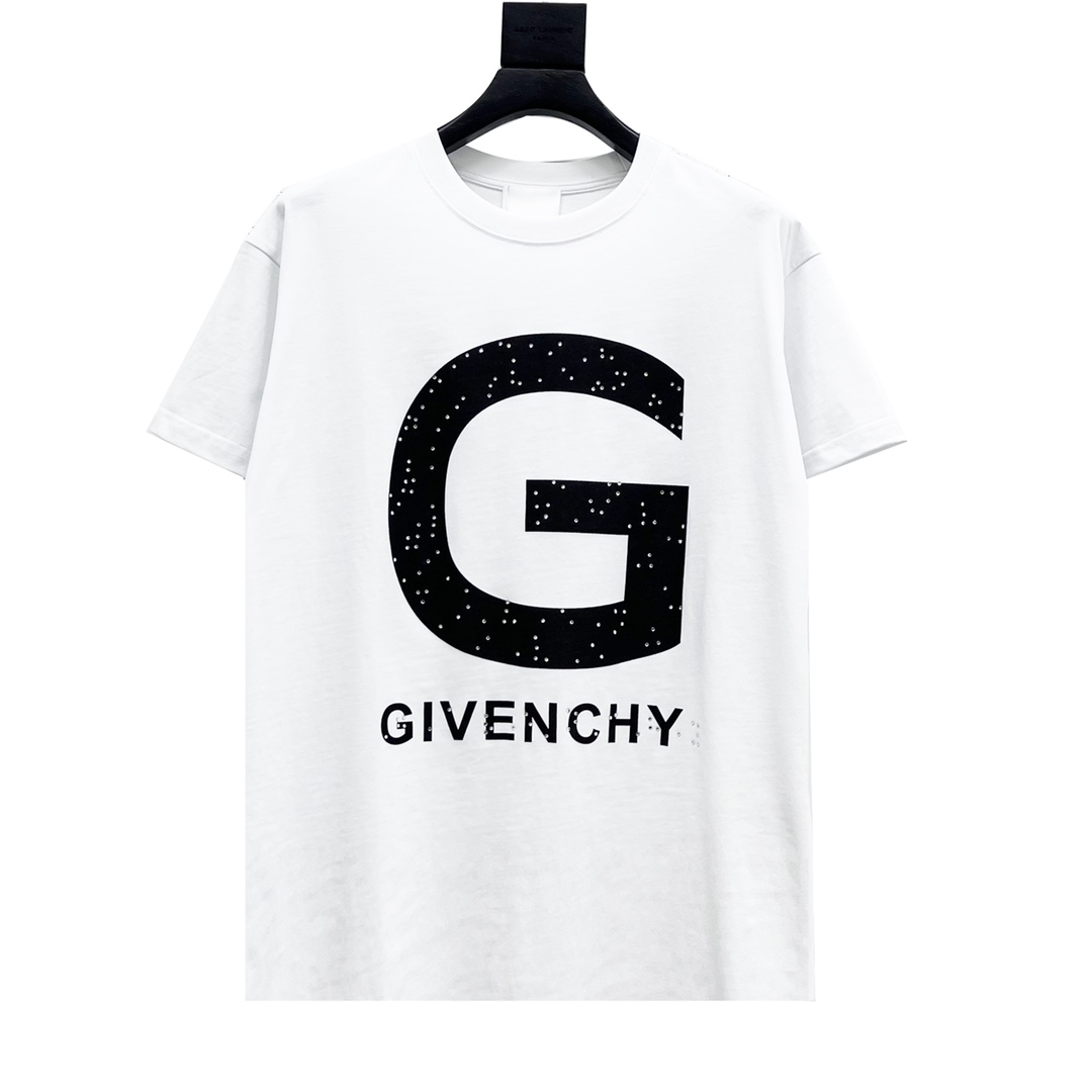 Givenchy/纪梵希23ss 大G烫钻大Logo标识短袖T恤