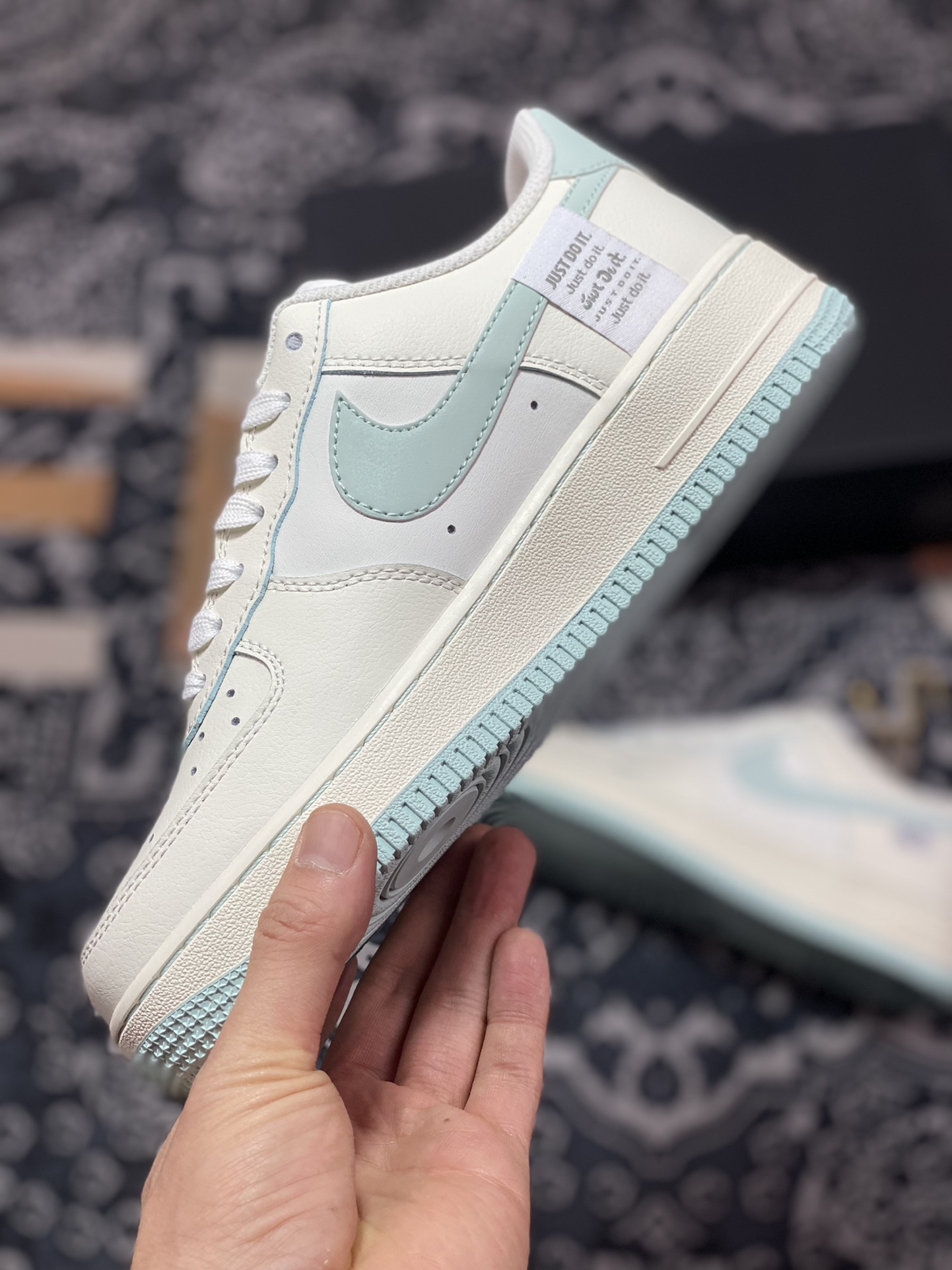 Nike Air Force 1 '07 Low QS”Sail White/Water Blue Mini Swoosh”空军一号板鞋“皮革米白水蓝小钩”FB1839-211