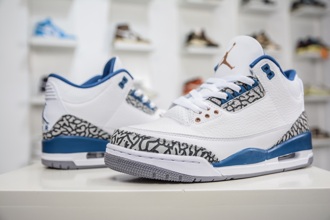360 外贸Air Jordan 3 AJ3 白蓝色爆裂纹 CT8532-148