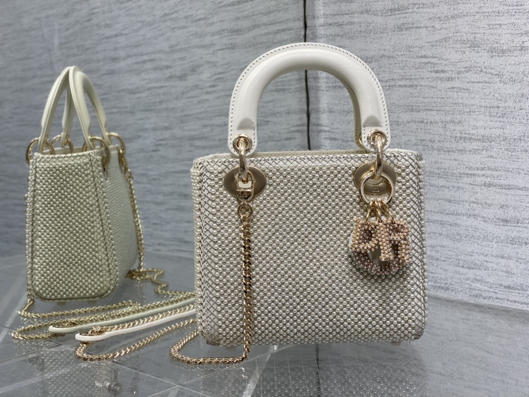 Lady Dior Bag Embroidered Pearl Top Handle Crossbody Three Compartment