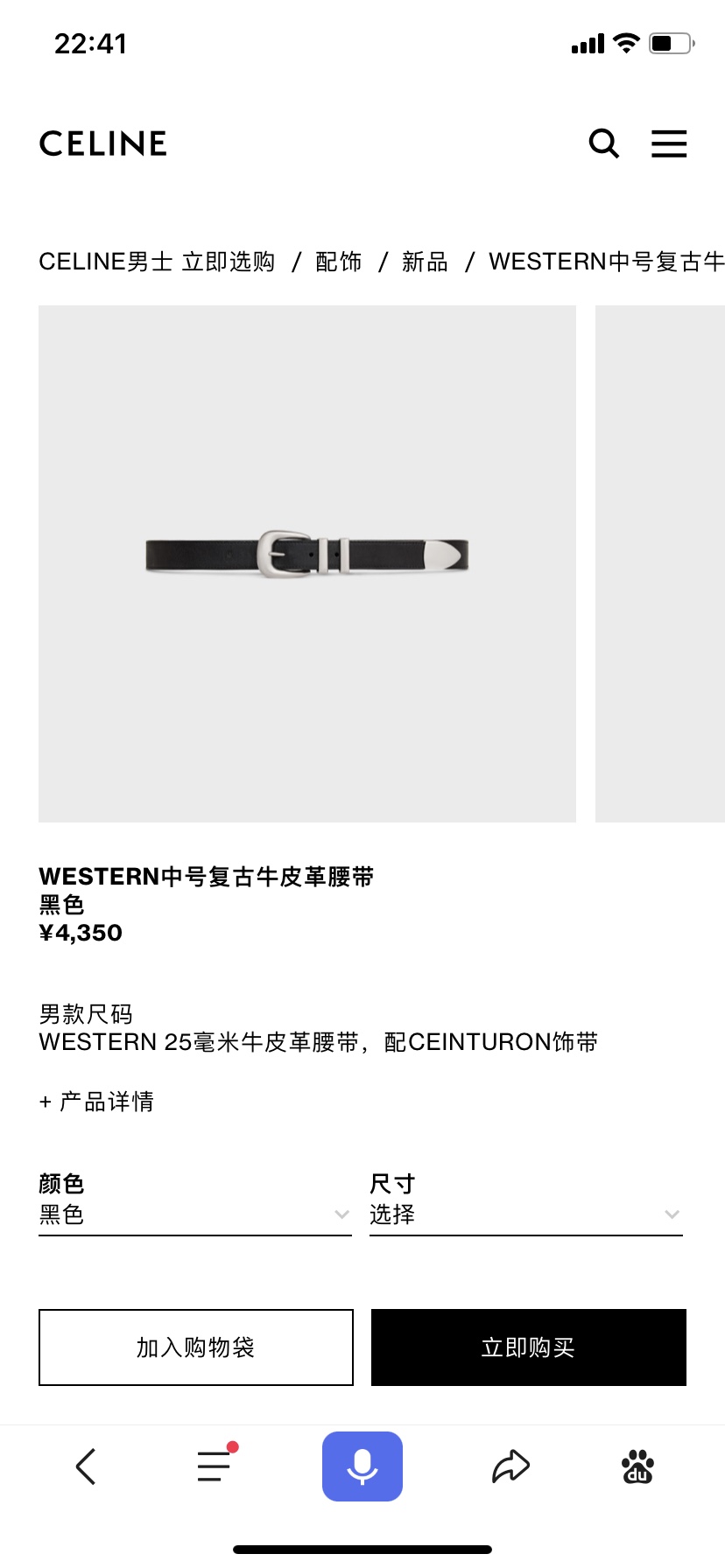 赛琳CELINEWESTERN中号复