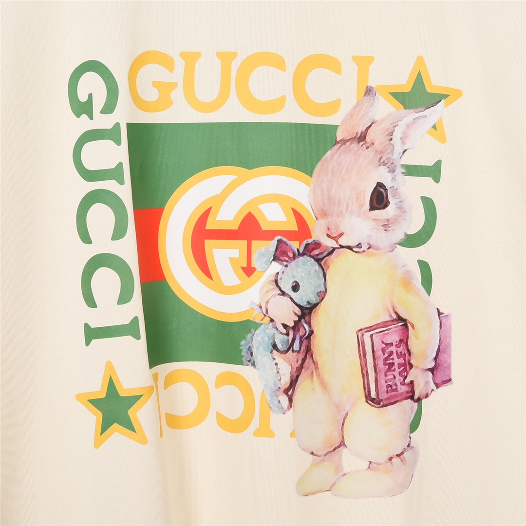 160 Gucci/古驰23Fw兔年限定定制书本兔印花短袖