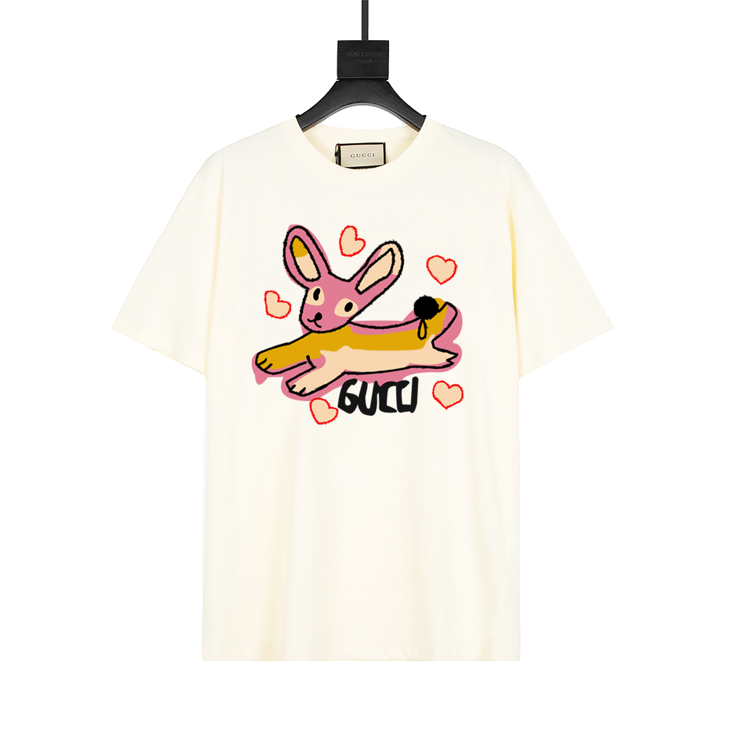 Gucci 20ss Camiseta de manga corta con estampado de edición especial del Año del Conejo. Diseño de conejo con corazón b…