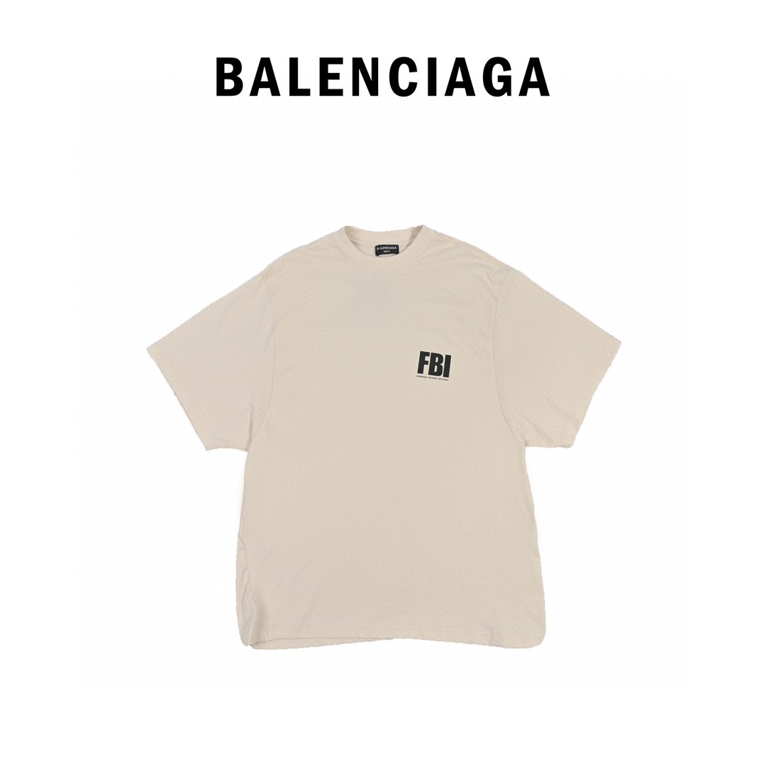 Balenciaga/巴黎世家 21Fw 杏色FBI裂纹短袖