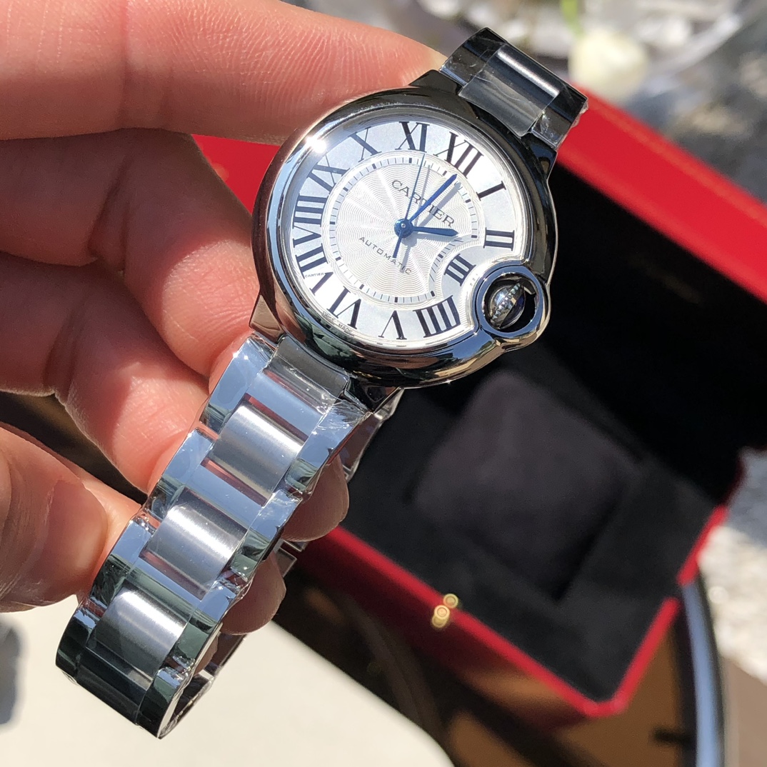 Cartier Ballon Bleu Watch Blue Silver Set With Diamonds Mechanical Movement