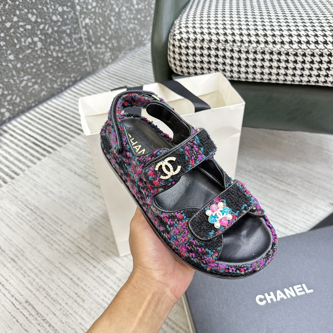 ChaneL23ss小香魔术贴凉鞋顶