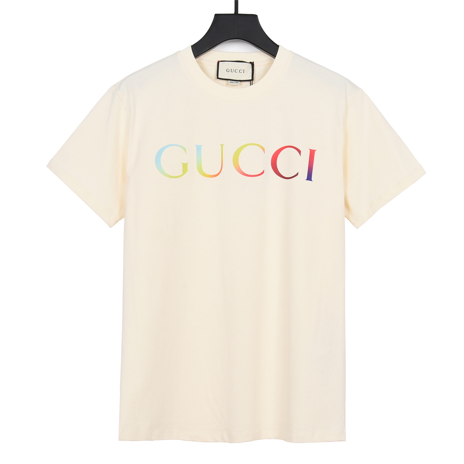 上新170 Gucci/古驰23Fw春夏新款彩虹渐变字母印花短袖