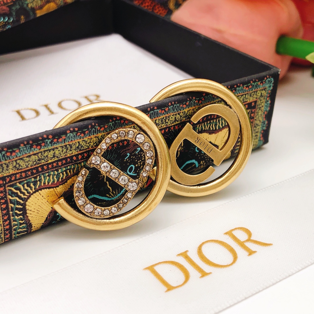 N.º DED0242 Pendientes de oreja retro dorados nuevos de D!or】Pendientes de aro redondos con CD y pavé de diamantes, rea…