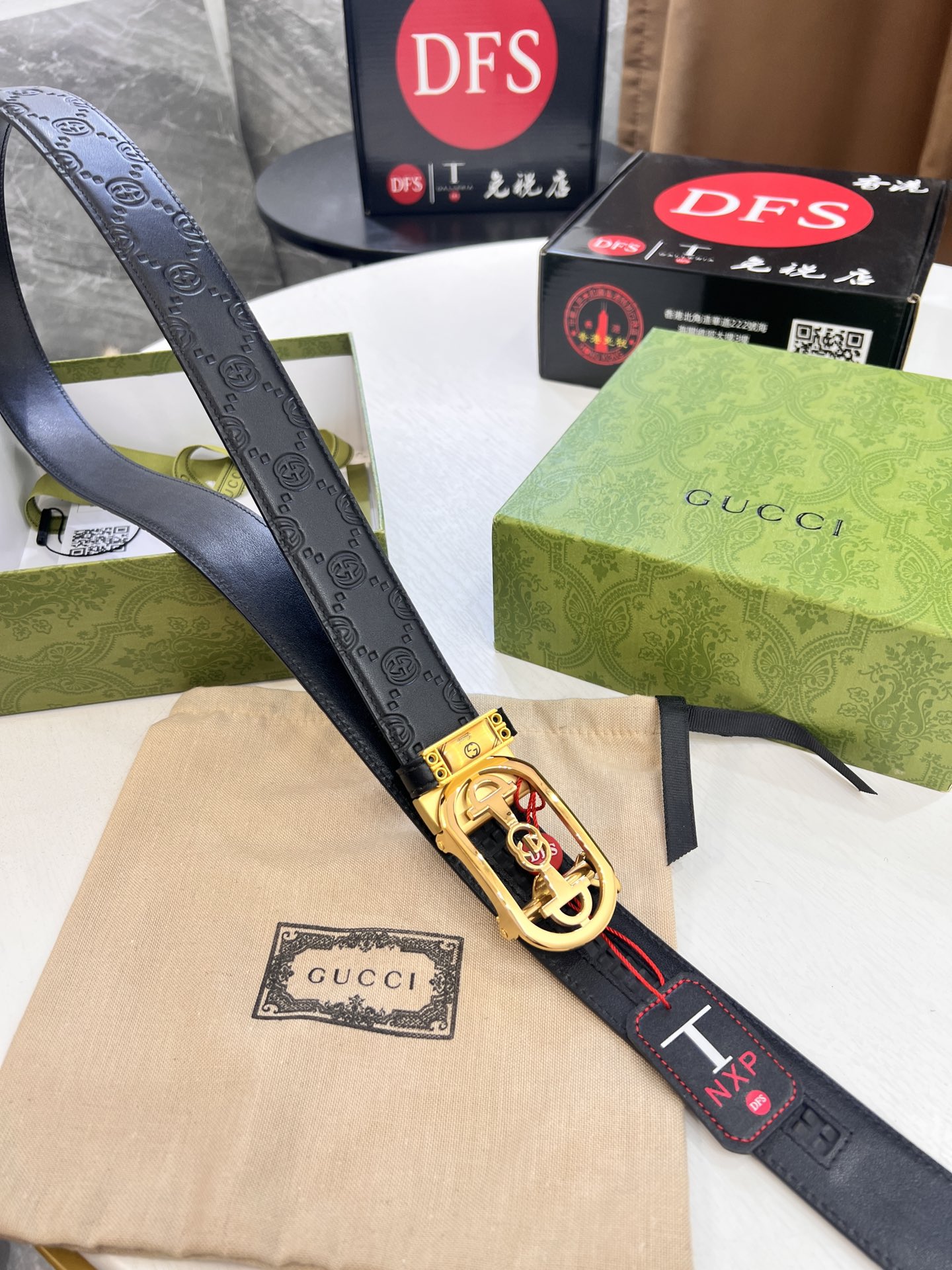 古奇GUCCi自动扣皮带 最新款 GG压花头层牛皮 顶级品质商务正装 古奇自动皮带滑轨手感柔软