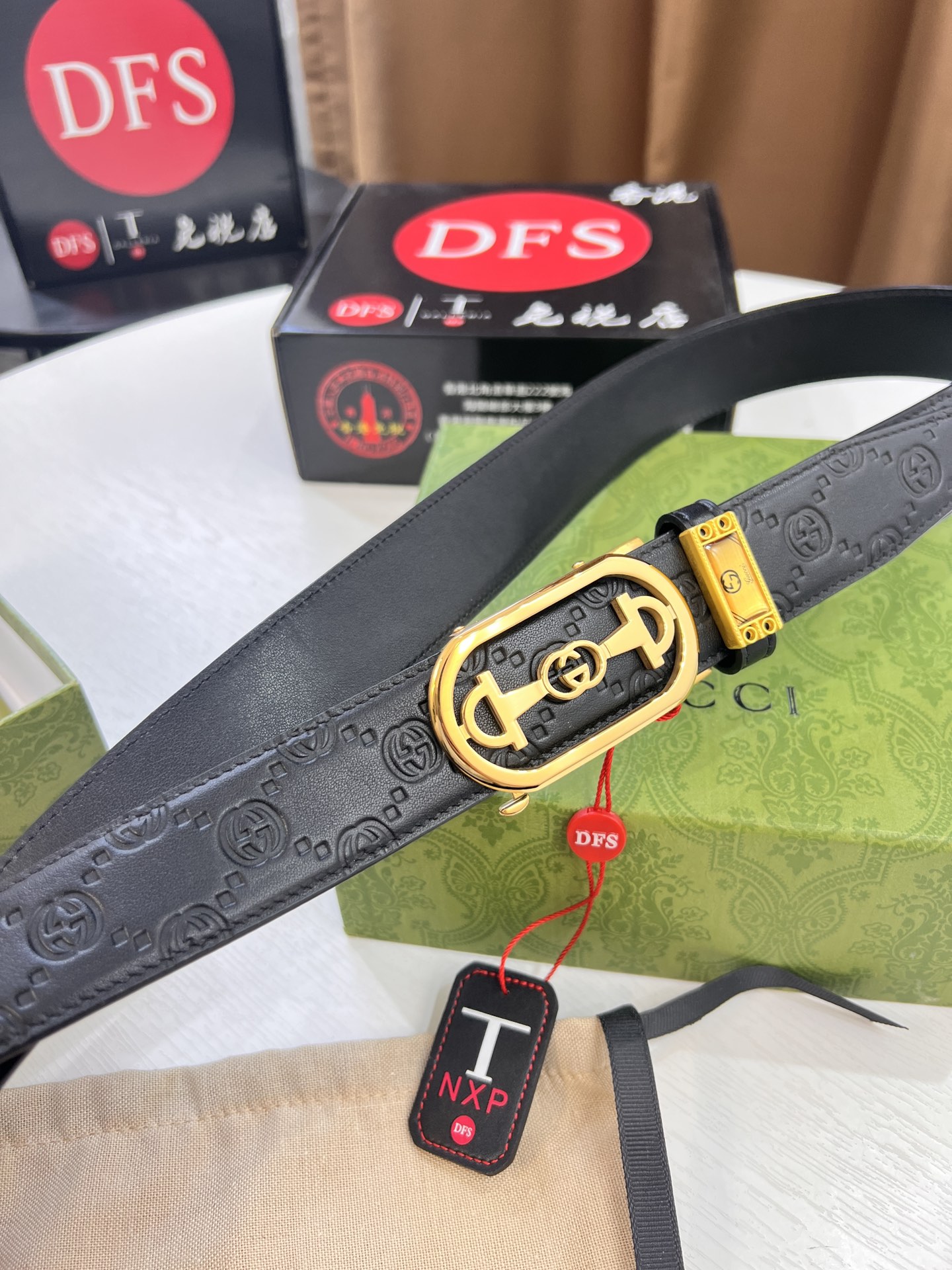 古奇GUCCi自动扣皮带 最新款 GG压花头层牛皮 顶级品质商务正装 古奇自动皮带滑轨手感柔软
