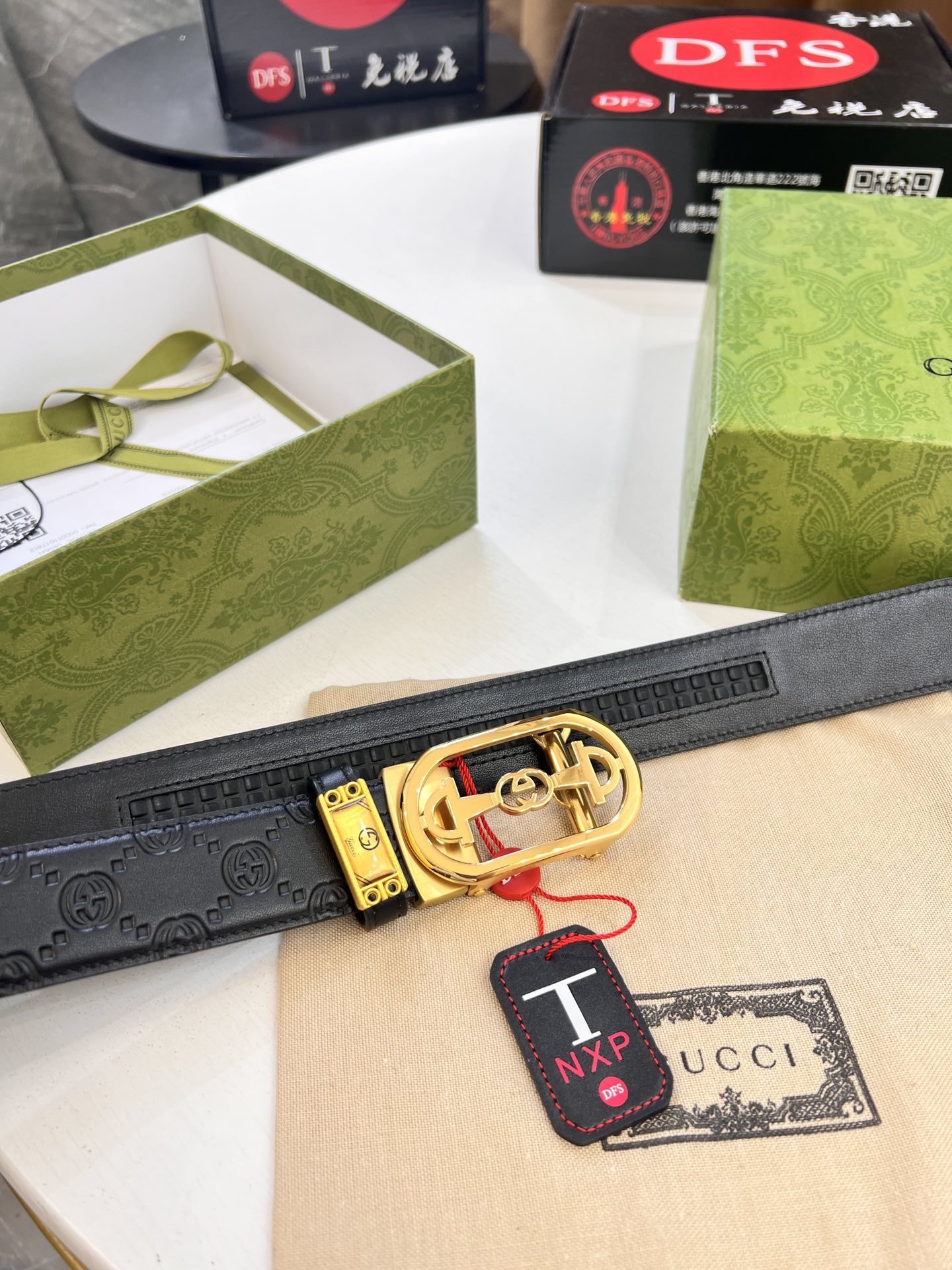 古奇GUCCi自动扣皮带 最新款 GG压花头层牛皮 顶级品质商务正装 古奇自动皮带滑轨手感柔软