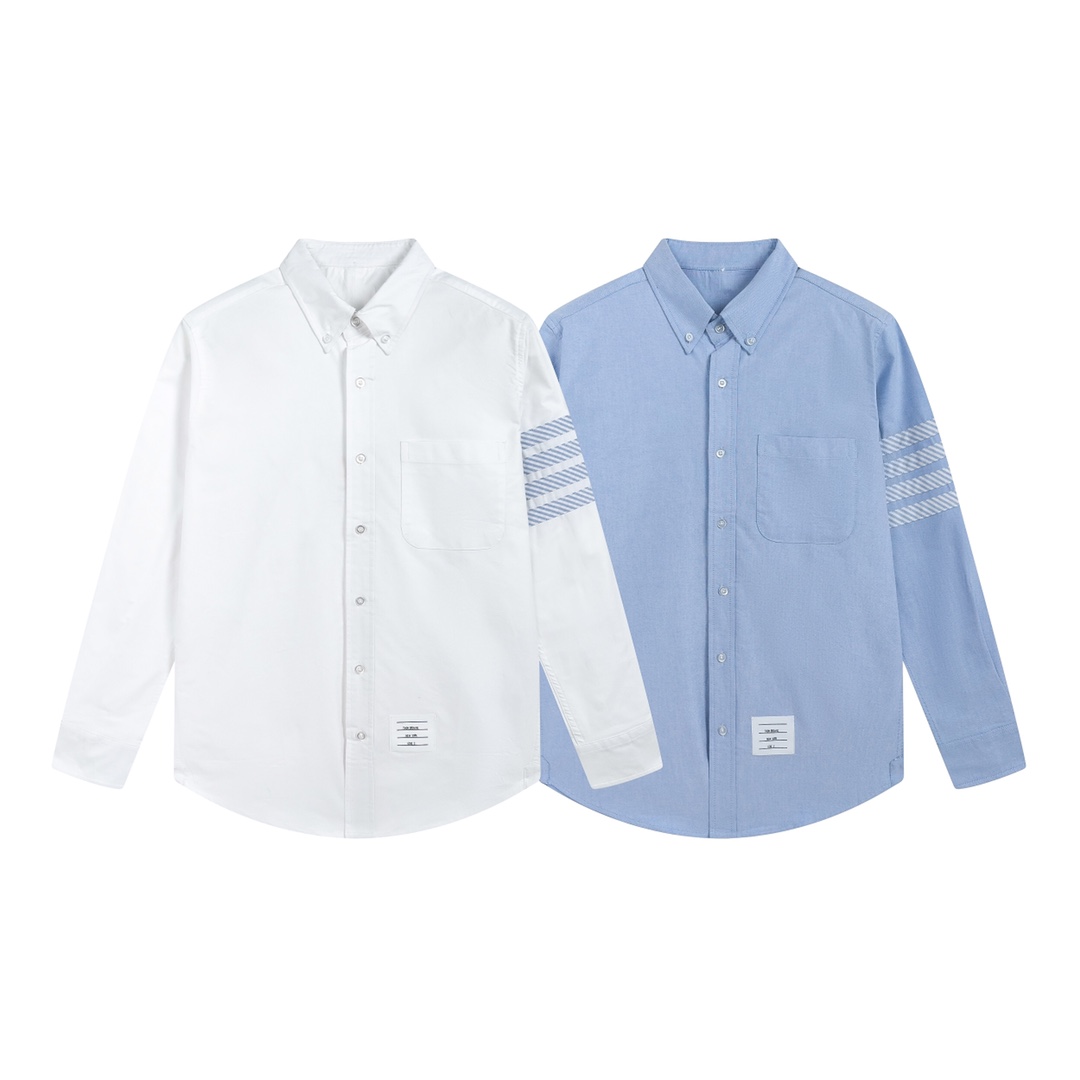 Tom Browne Oxford Shirt: 100% Cotton, Single-Sleeved with Striped Collar - 图片 1