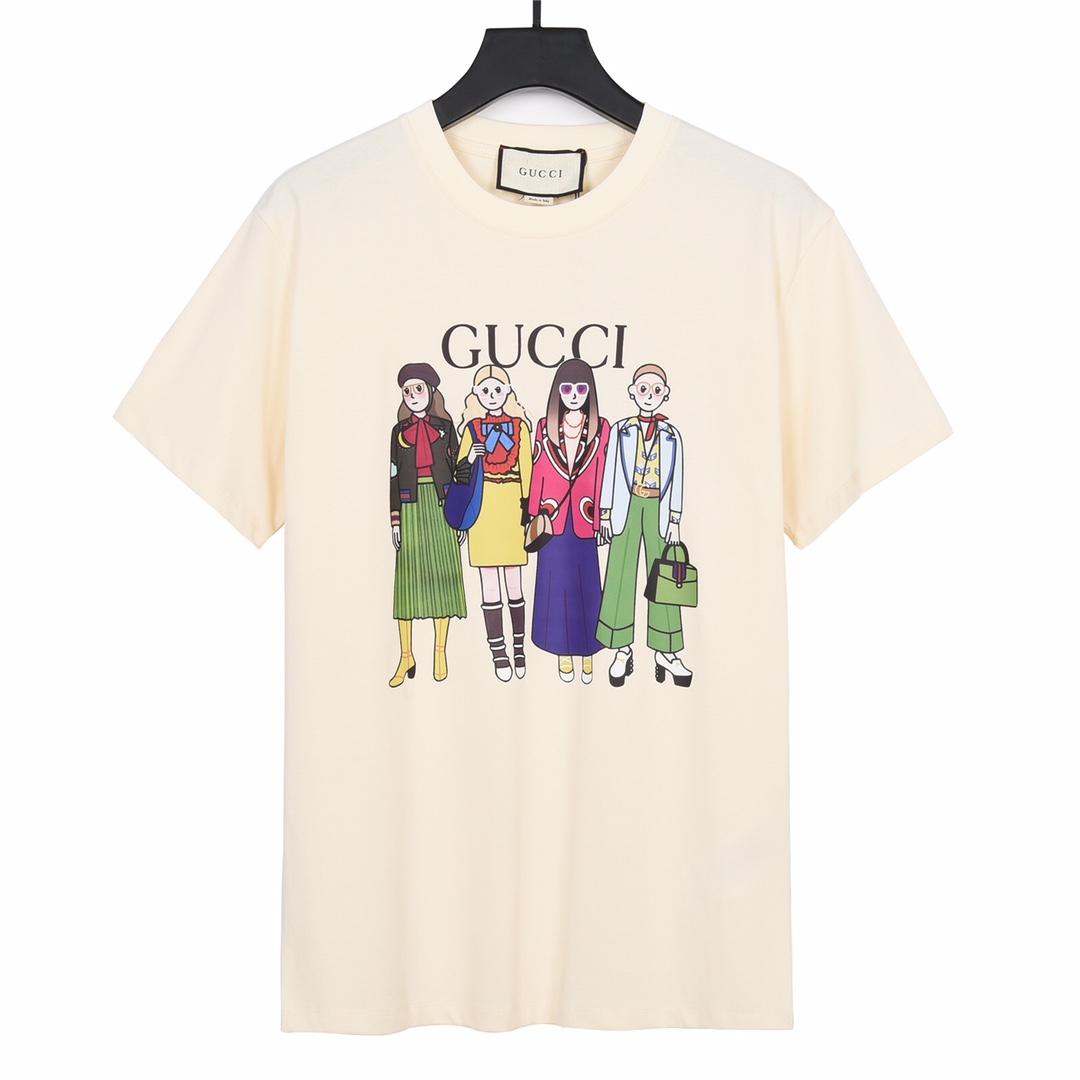 Gucci/古驰23Fw春夏新款时尚女郎印花短袖定制250克