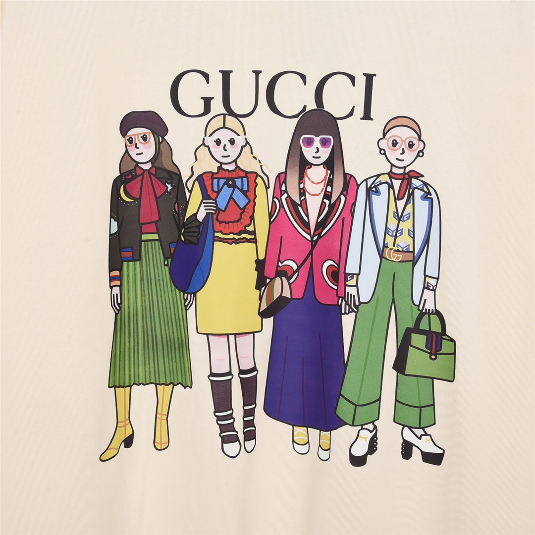 Gucci/古驰23Fw春夏新款时尚女郎印花短袖定制250克