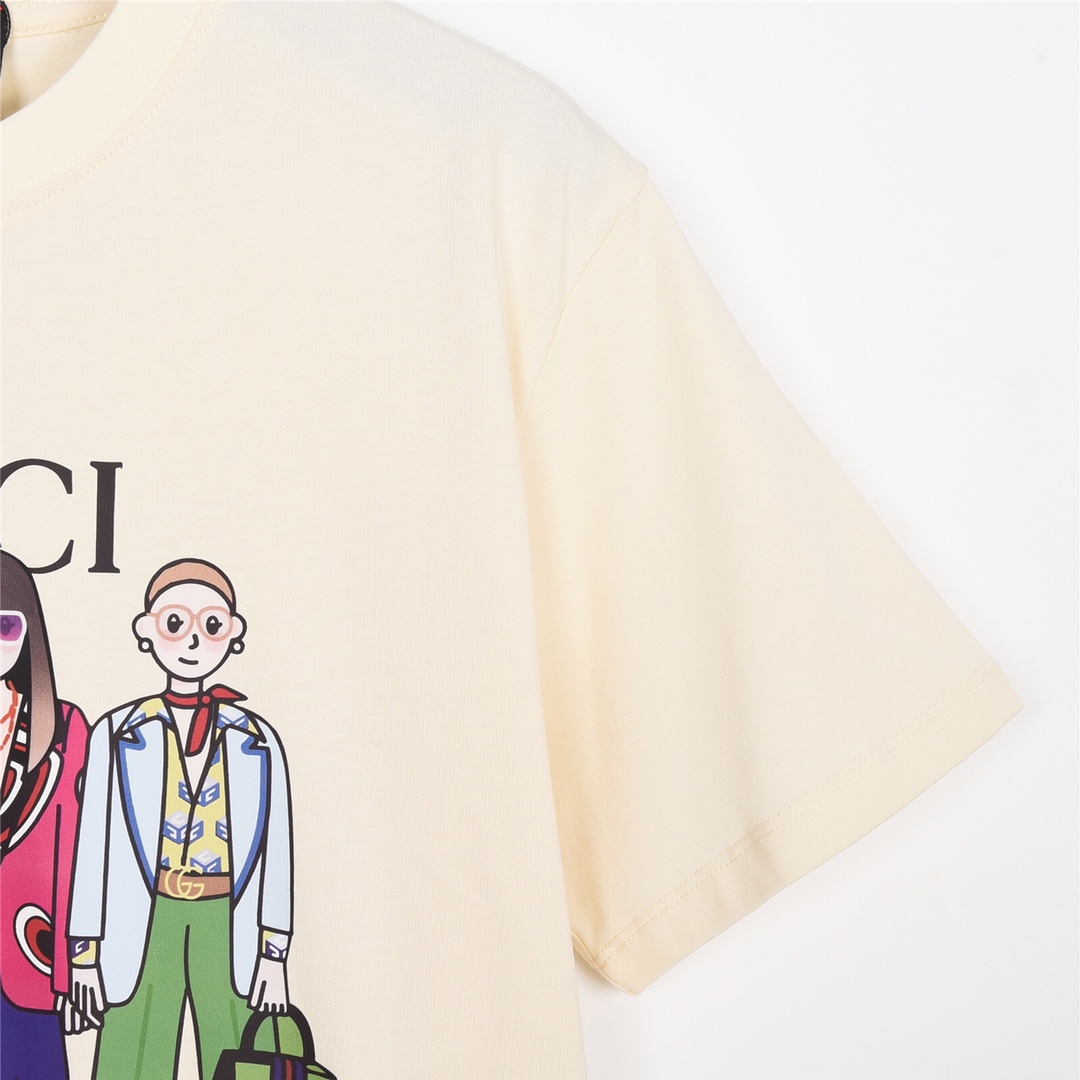 Gucci/古驰23Fw春夏新款时尚女郎印花短袖定制250克