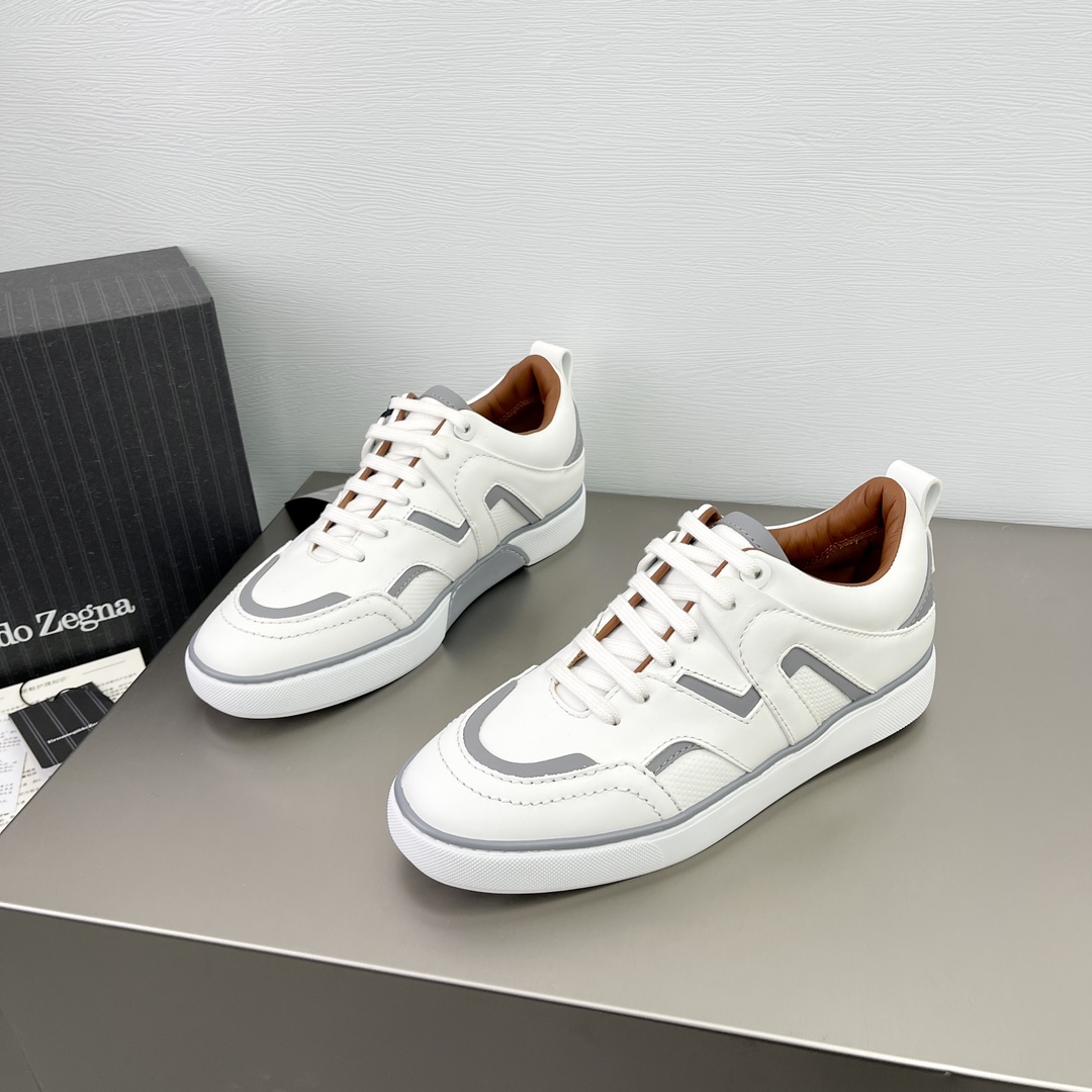 Zegna Sapatos Tênis Trabalho aberto Homens Pele de vitelo Algodão Couro vaca Espuma algodão Borracha Fashion Casual