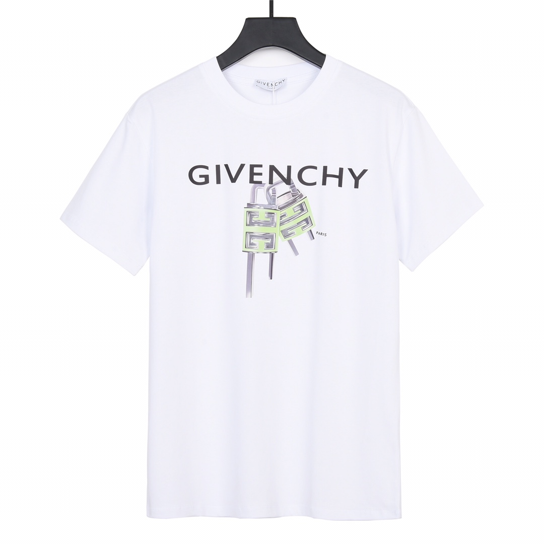 Givenchy/纪梵希23Fw春夏新款绿锁双扣印花短袖定制250克