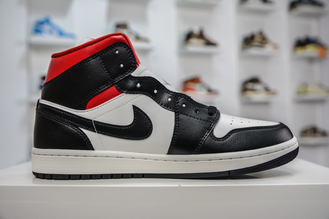 260 纯原Air Jordan 1 Mid AJ1 乔1 黑白红 乔丹中帮篮球鞋系列 BQ6472-061