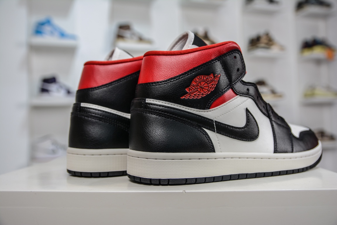 260 纯原Air Jordan 1 Mid AJ1 乔1 黑白红 乔丹中帮篮球鞋系列 BQ6472-061