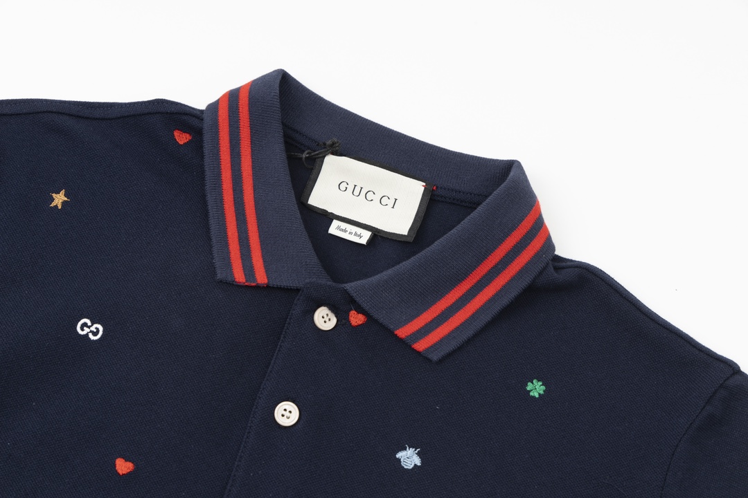 200 GUCCI 古驰2023新款刺绣POLO 32S纯棉罗纹领