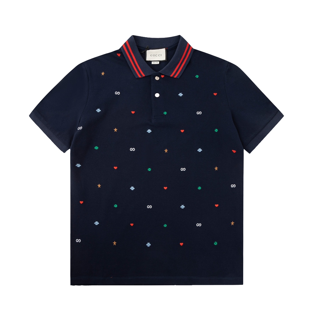 200 GUCCI 古驰2023新款刺绣POLO 32S纯棉罗纹领