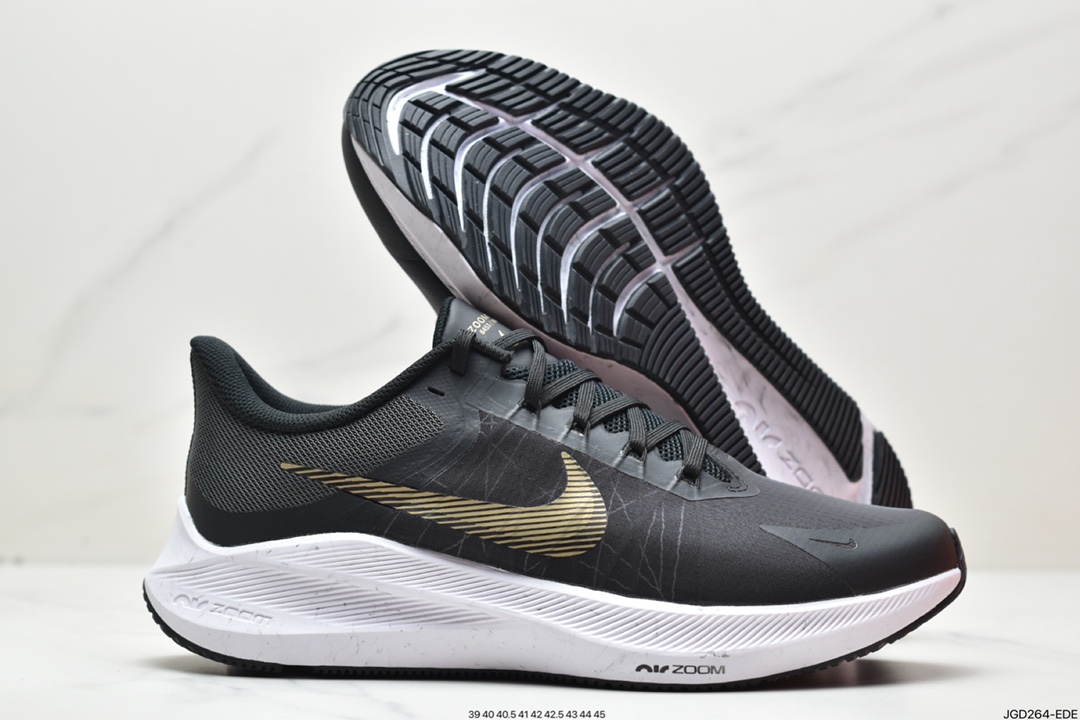 Pure original NK Air Zoom Winflo V8 black gold moon landing mesh breathable professional running shoes CW3419-009