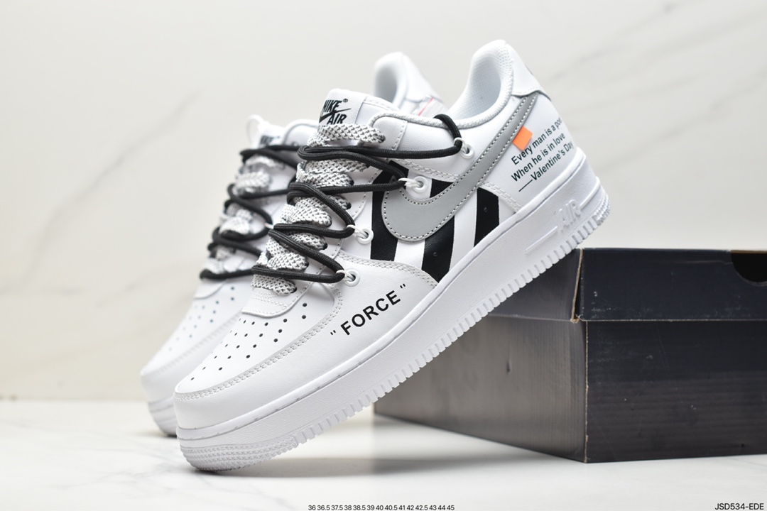 200 Off-White x Nike Air Force 1'07 Low”White/Black”空军一号板鞋“OW白黑斑马线绑绳”CV1724-115