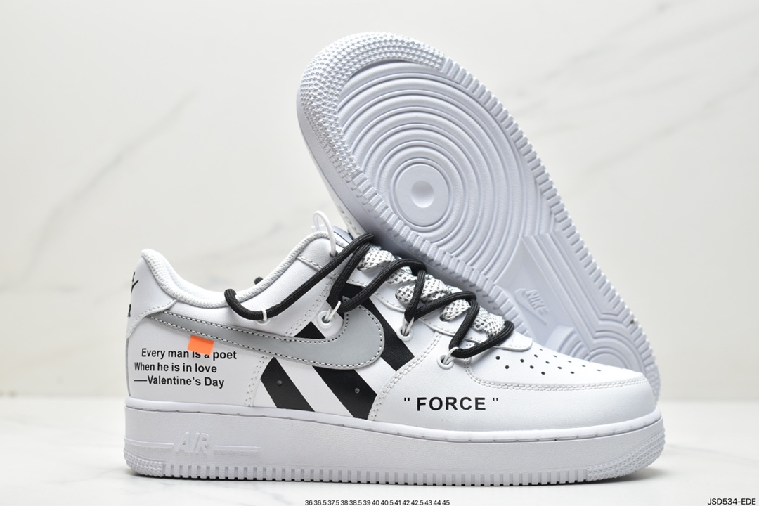 200 Off-White x Nike Air Force 1'07 Low”White/Black”空军一号板鞋“OW白黑斑马线绑绳”CV1724-115