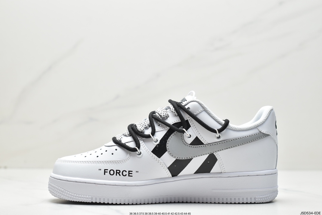 200 Off-White x Nike Air Force 1'07 Low”White/Black”空军一号板鞋“OW白黑斑马线绑绳”CV1724-115