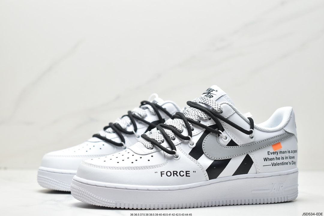 200 Off-White x Nike Air Force 1'07 Low”White/Black”空军一号板鞋“OW白黑斑马线绑绳”CV1724-115
